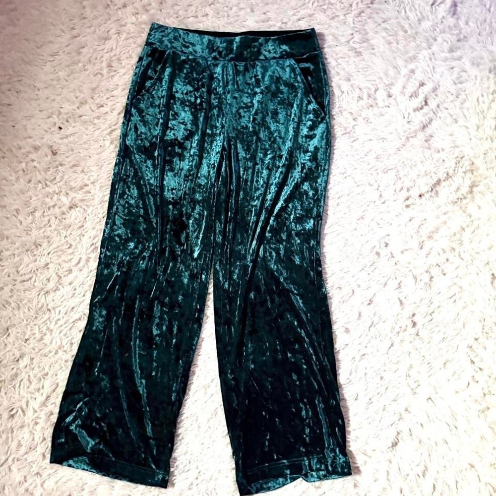 Peacock Teal Rich Regal Whimsical Crushed Velvet Trousers Womens M Maximalist